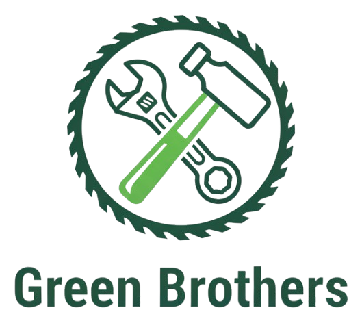 Green Brothers logo: wrench, hammer, and circle saw blade in green. Text &ldquo;Green Brothers&rdquo; below.