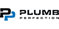 Plumb Perfection logo in black and blue text on a white background