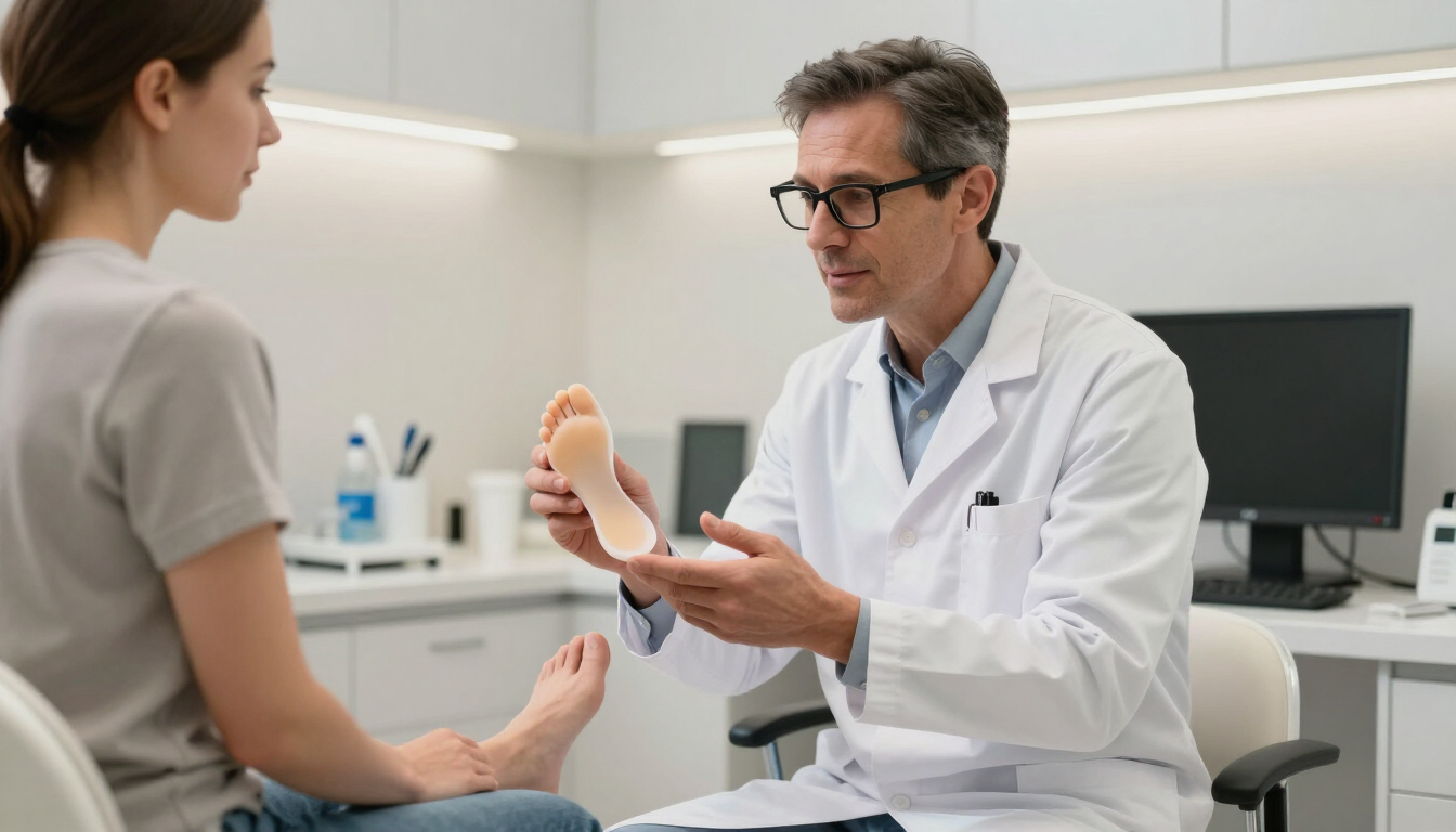 Podiatrist showing custom orthotics