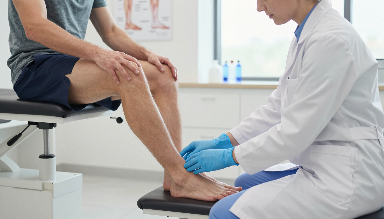 Podiatrist assessing an athlete’s foot and ankle movement
