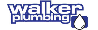 The logo for walker plumbing has a drop of water on it.