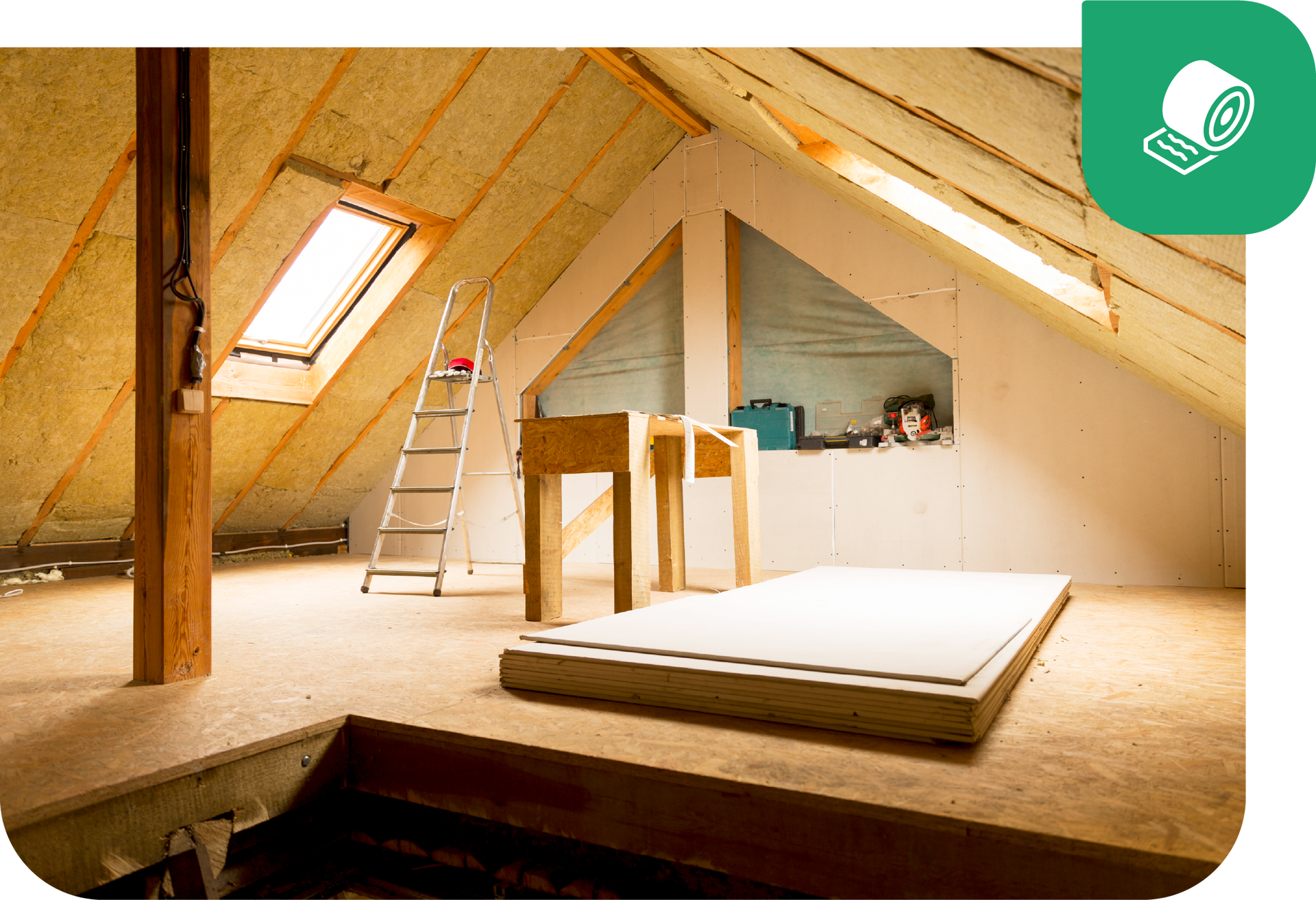 An attic with aluminum foil covering the ceiling
