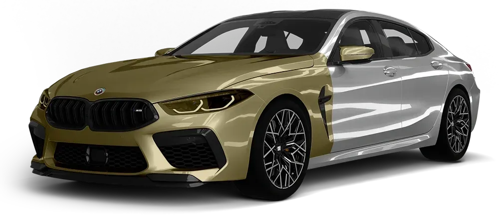Yellow and silver SUV angled front view on a white background