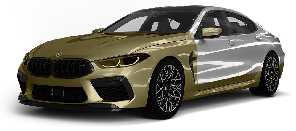 Yellow-and-silver luxury SUV on a white background, front three-quarter view