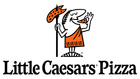 The Little Caesars logo featuring a cartoon character in a toga eating a pizza slice next to the company name.