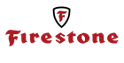A dark red Firestone logo featuring a shield with an