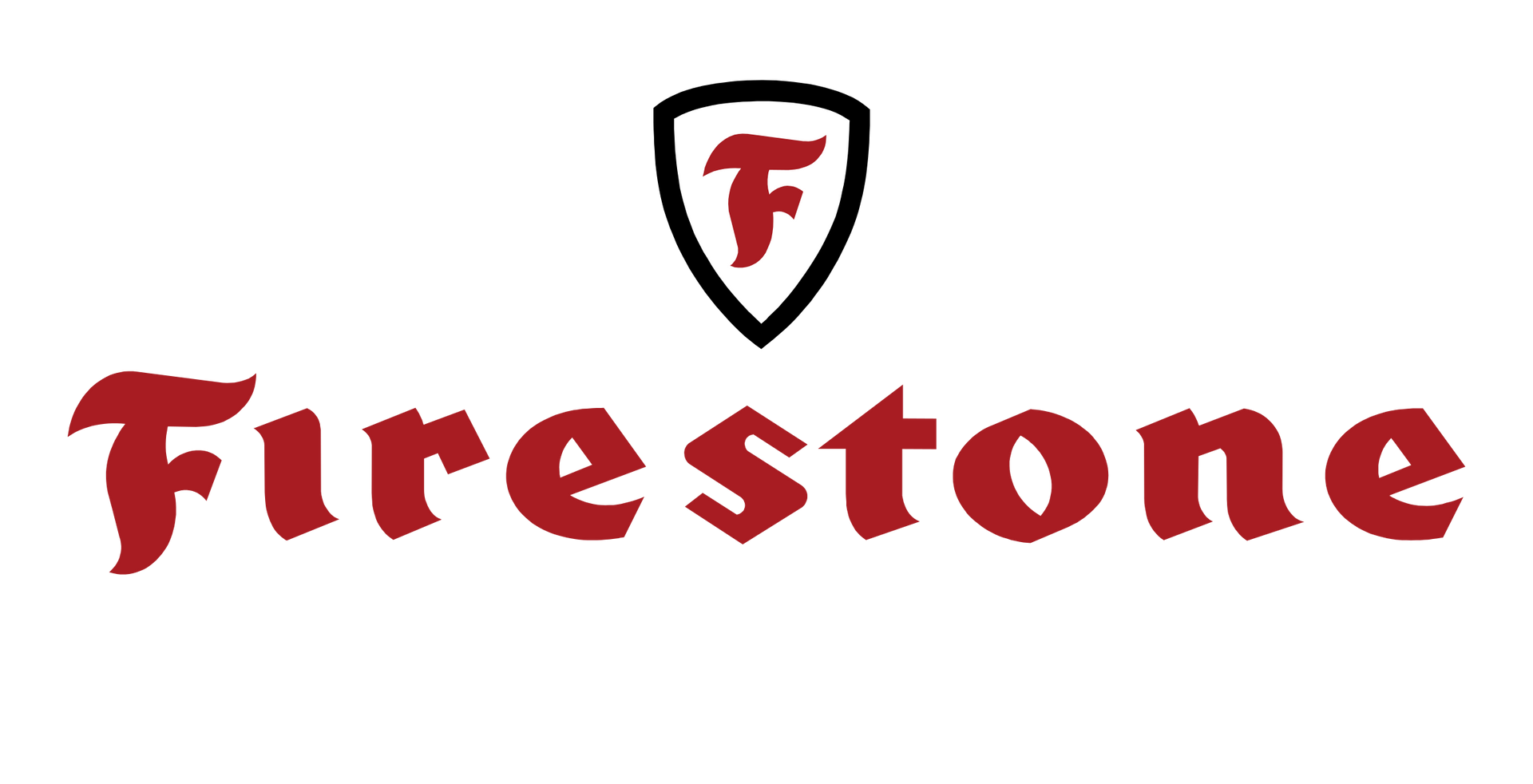 A dark red Firestone logo featuring a shield with an