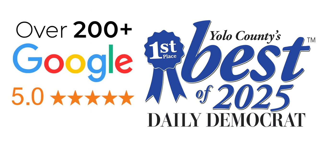 Over 200+ Google reviews, 5.0 stars. Yolo County's best of 2025 award from Daily Democrat.