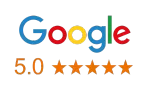 A google logo with five stars on it on a white background.