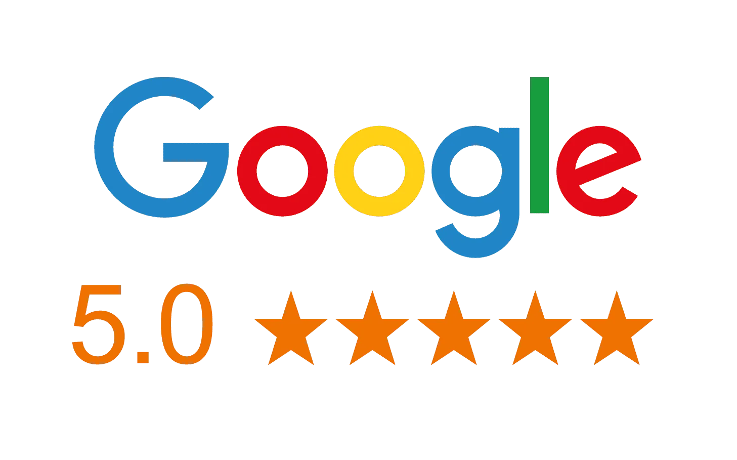 A google logo with five stars on it on a white background.