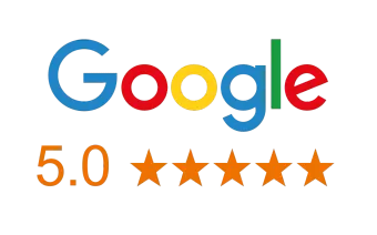 A google logo with five stars on it on a white background.