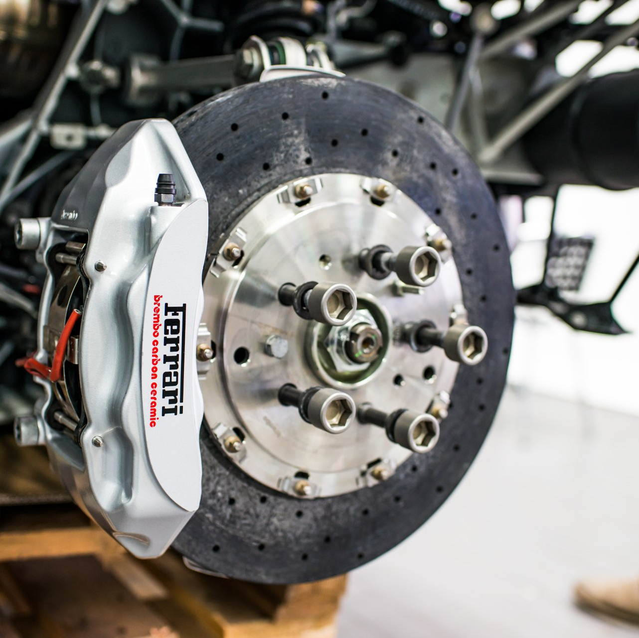 Close up of a ferrari brake disc | JCR Performance: Your Reliable Choice for Car Brake Repairs in Sacramento, CA