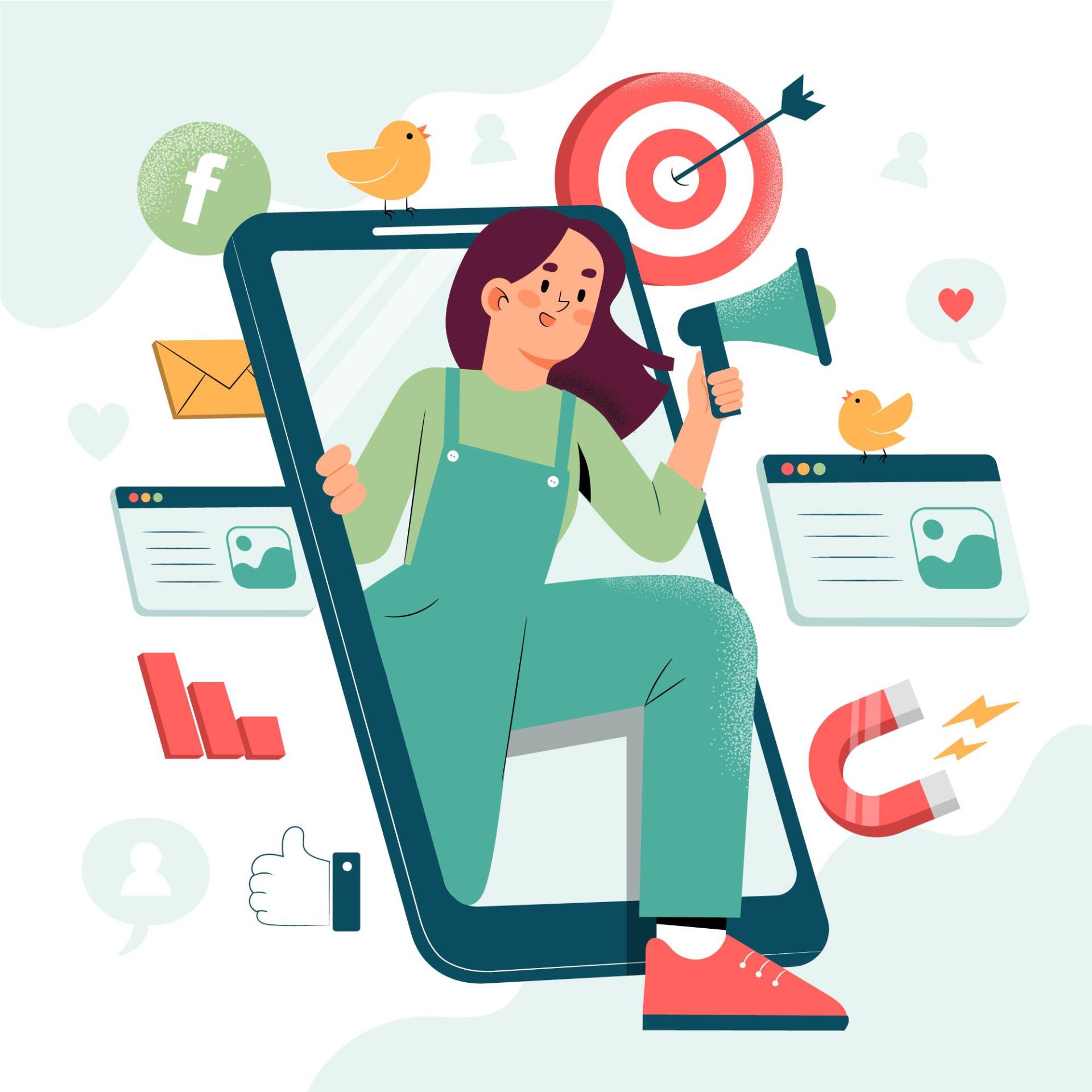 woman promoting her services in a moile phone