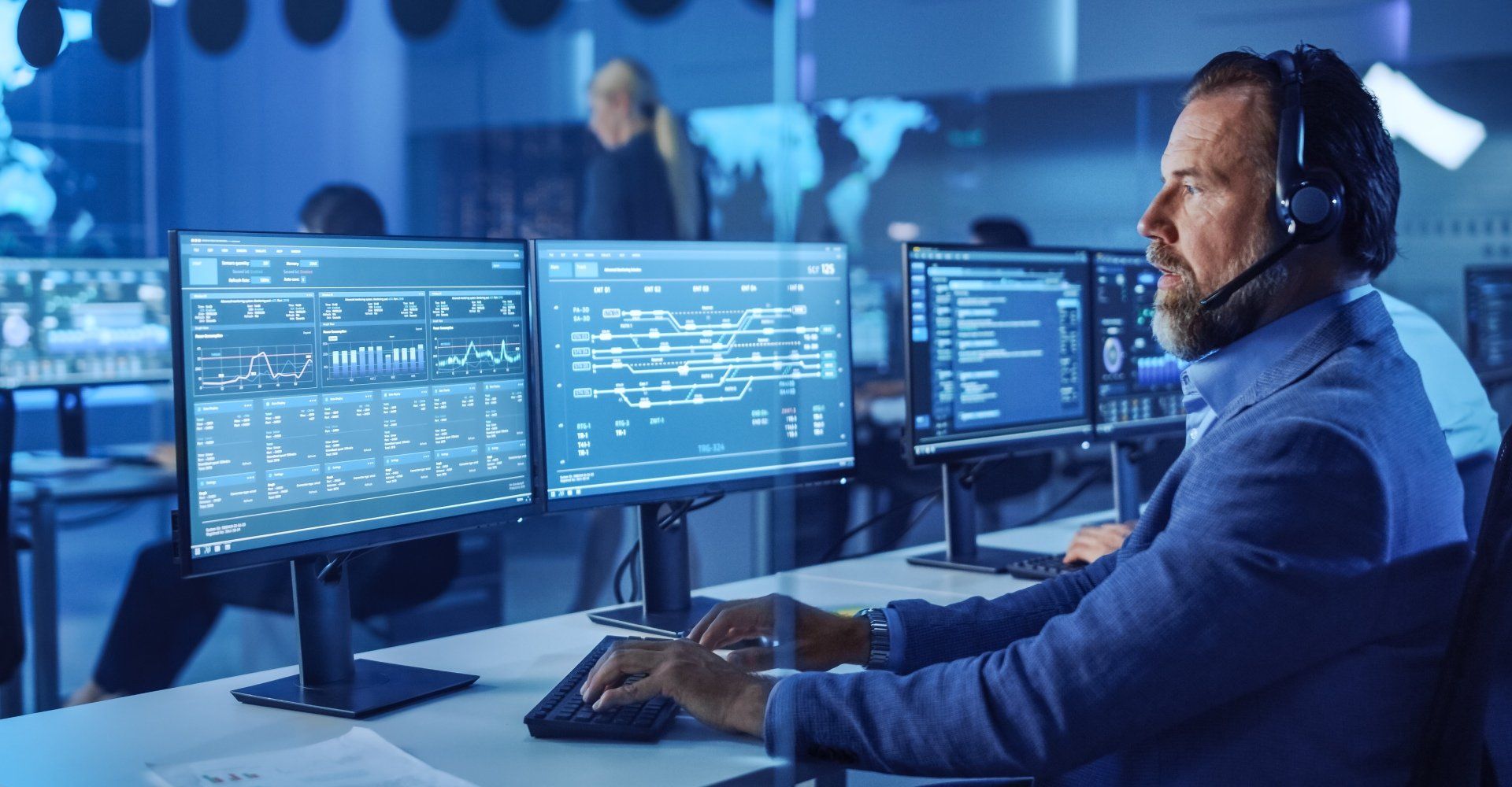 Service worker viewing multiple monitors