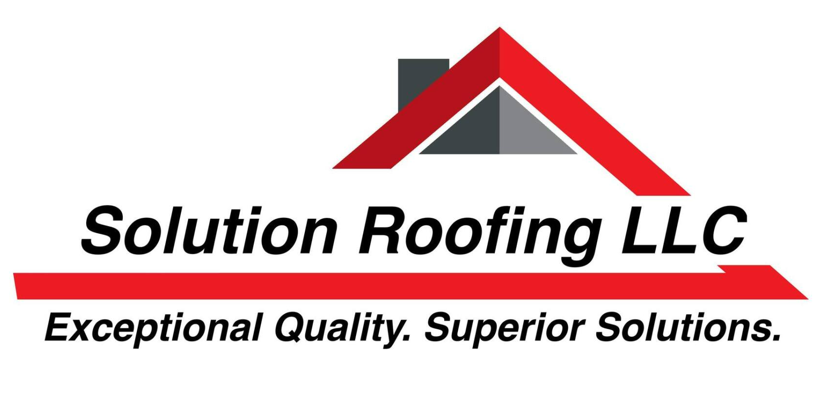 Solution Roofing LLC logo with red and gray roof icon and the tagline “Exceptional Quality. Superior Solutions.”