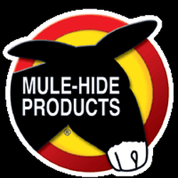Mule-Hide Products logo with black mule head on red and yellow target background