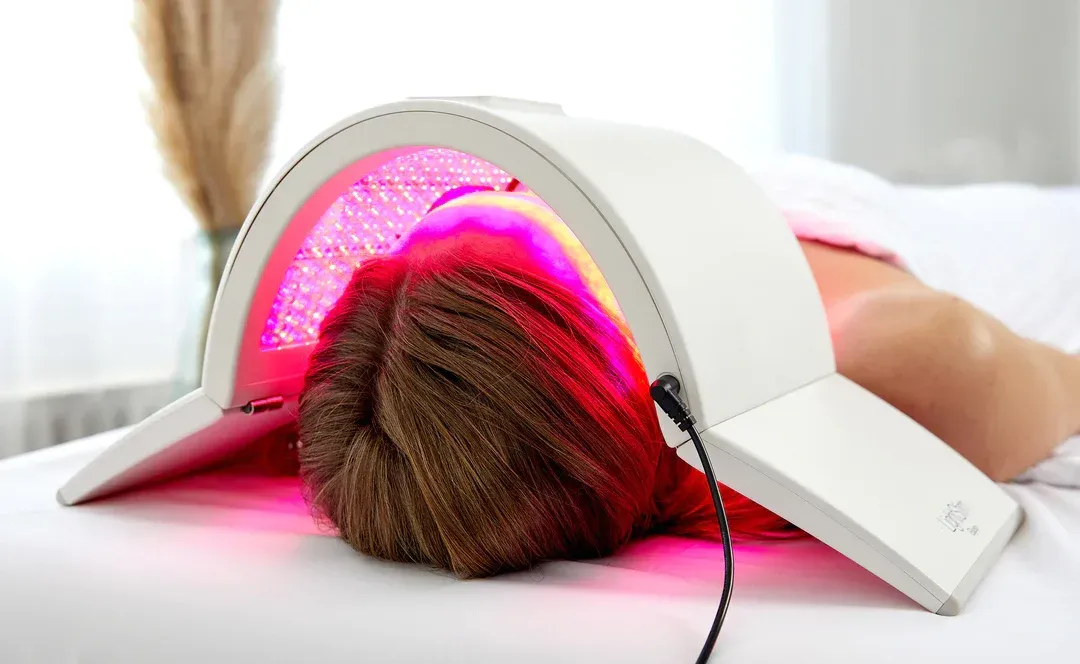 LED light therapy following a professional microneedling treatment at HAVEN in Boerne, Texas