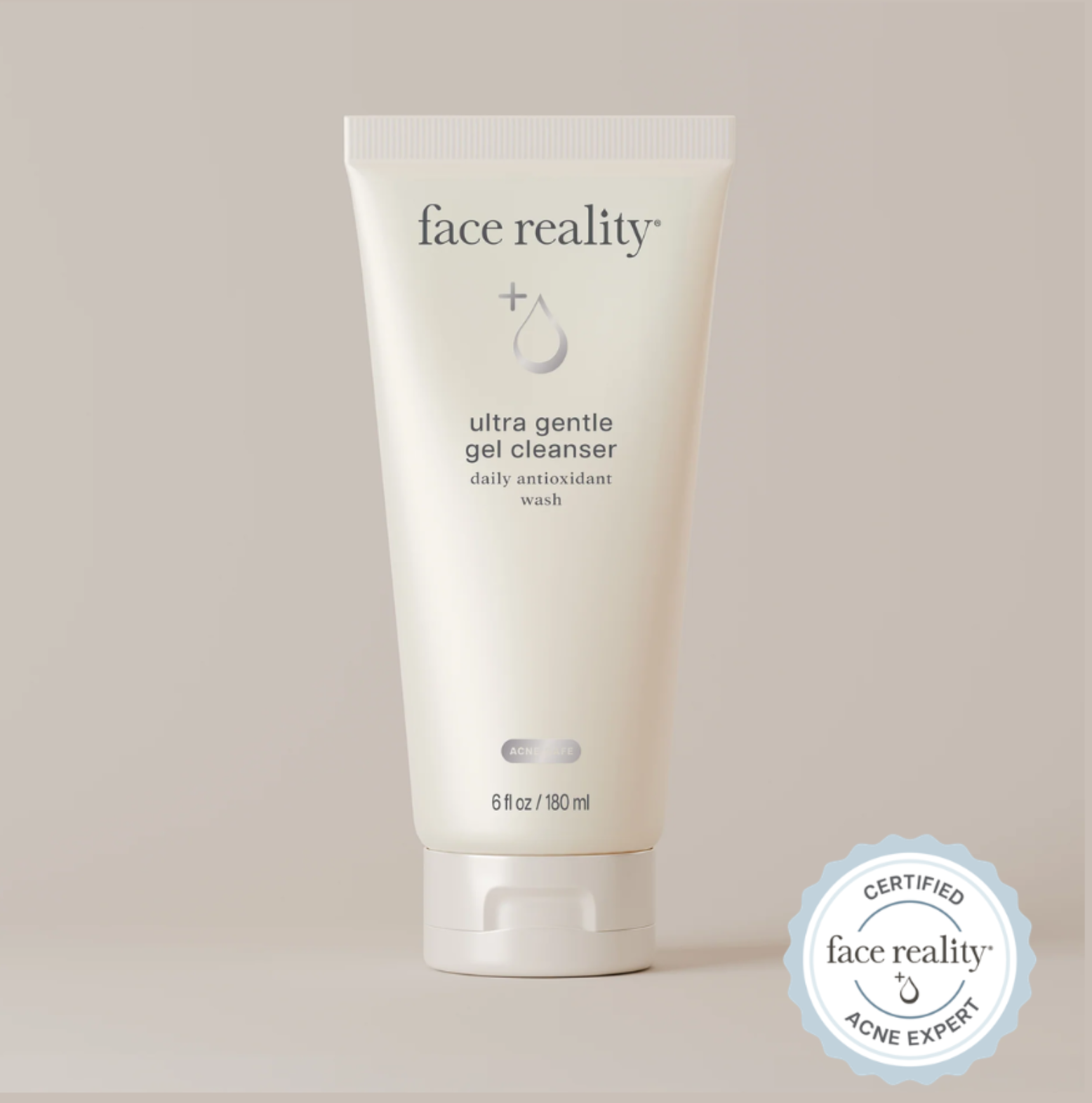 Face Reality Ultra Gentle Gel Cleanser tube on a beige background