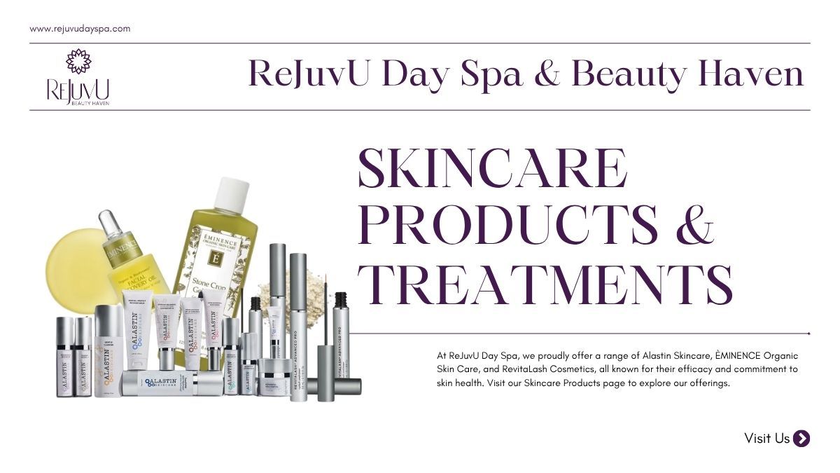RejuVU Day Spa & Beauty Haven: Skincare products and treatments, with product display.
