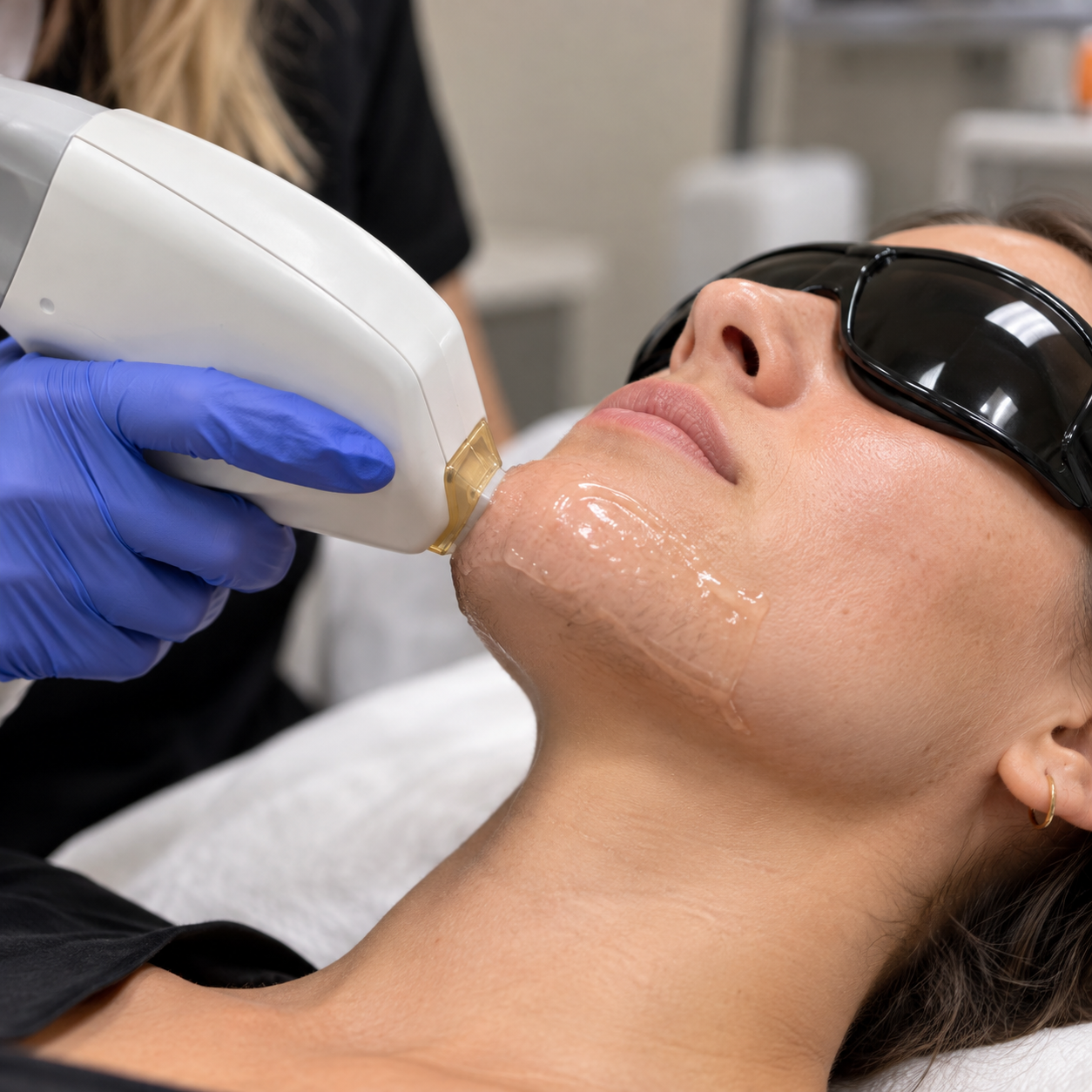 Laser hair removal treatment on the chin at ReJuvU Beauty Haven in West Point, Utah.