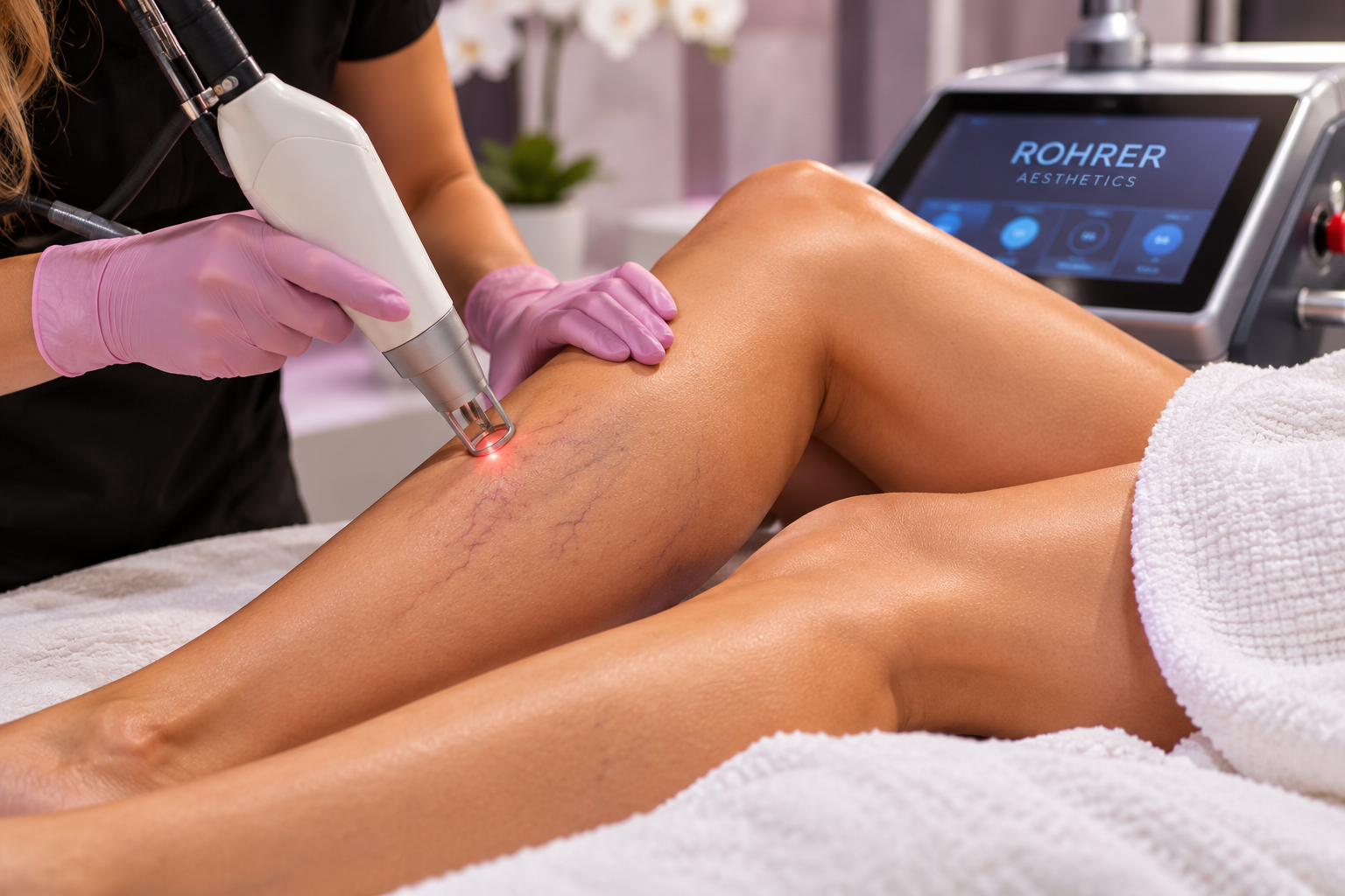 Laser treatment for spider veins on the leg at ReJuvU Beauty Haven