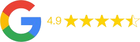 Google logo with 4.9-star rating. Four filled stars, one half-filled star.