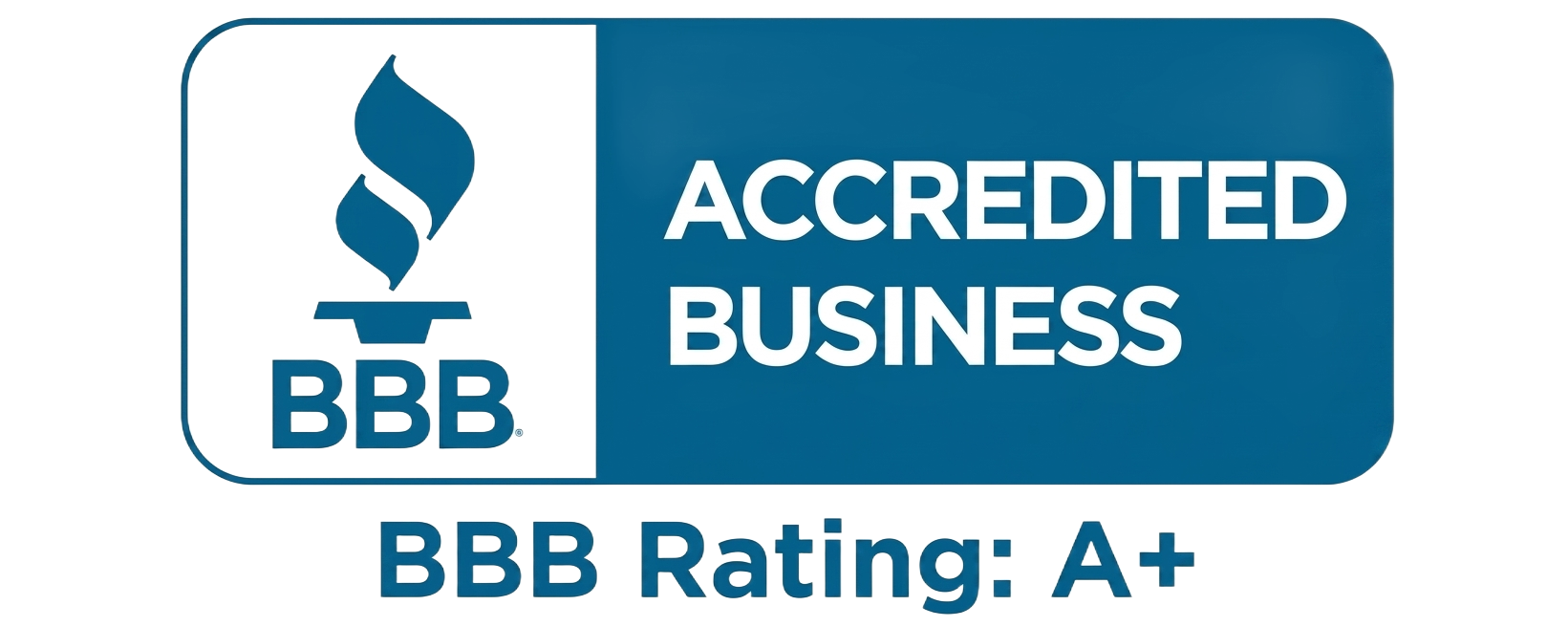 BBB Accredited Business badge with A+ rating in blue and white