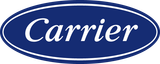 Carrier logo in white script on a blue oval with a white outline