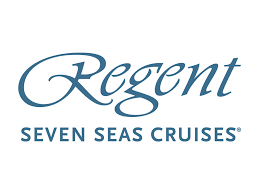 The logo for regent seven seas cruises is blue and white.