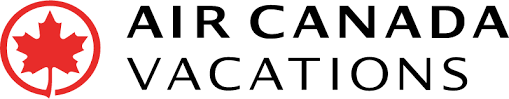 A logo for air canada vacations with a maple leaf in the middle