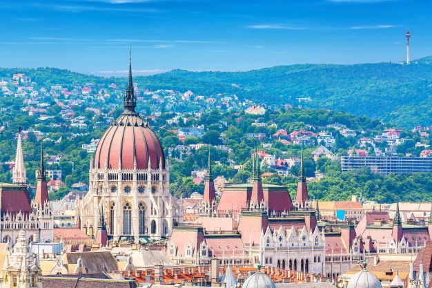 An aerial view of the parliament building in budapest , hungary. An aerial view of the parliament building in budapest , hungary.