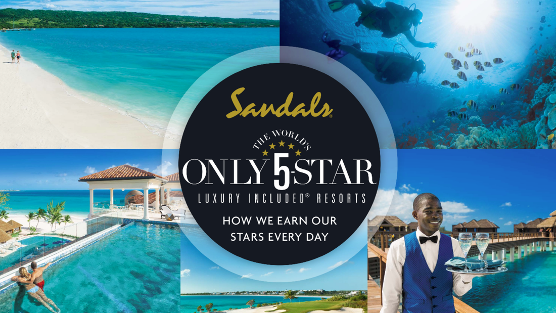 A collage of photos of sandals only 5 star resorts