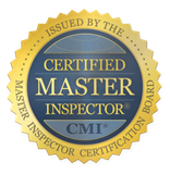 Gold and blue circular seal for Certified Master Inspector (CMI) issued by the Master Inspector Certification Board.