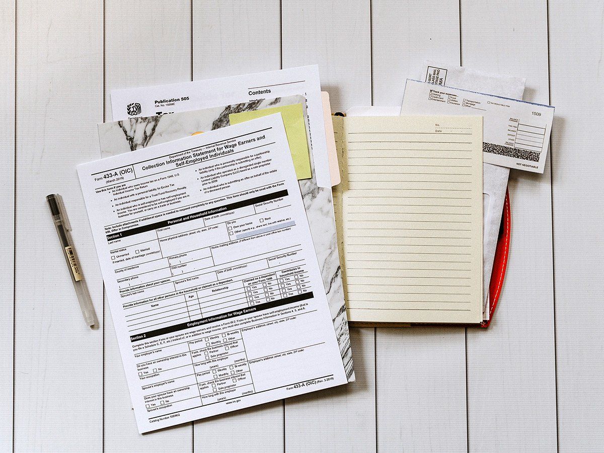 Income tax paperwork.