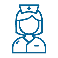 Icono azul de una enfermera uniformada con una cruz médica en la gorra.