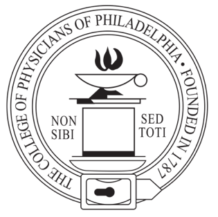 Seal of the College of Physicians of Philadelphia with Latin motto and lamp emblem
