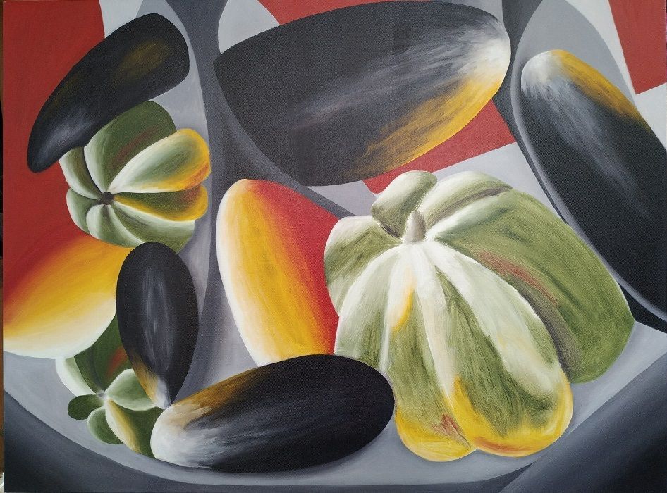 Abstract oil painting of vegetables.