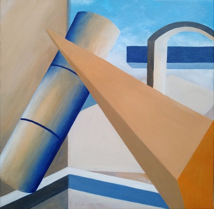 Abstract geometric oil painting.