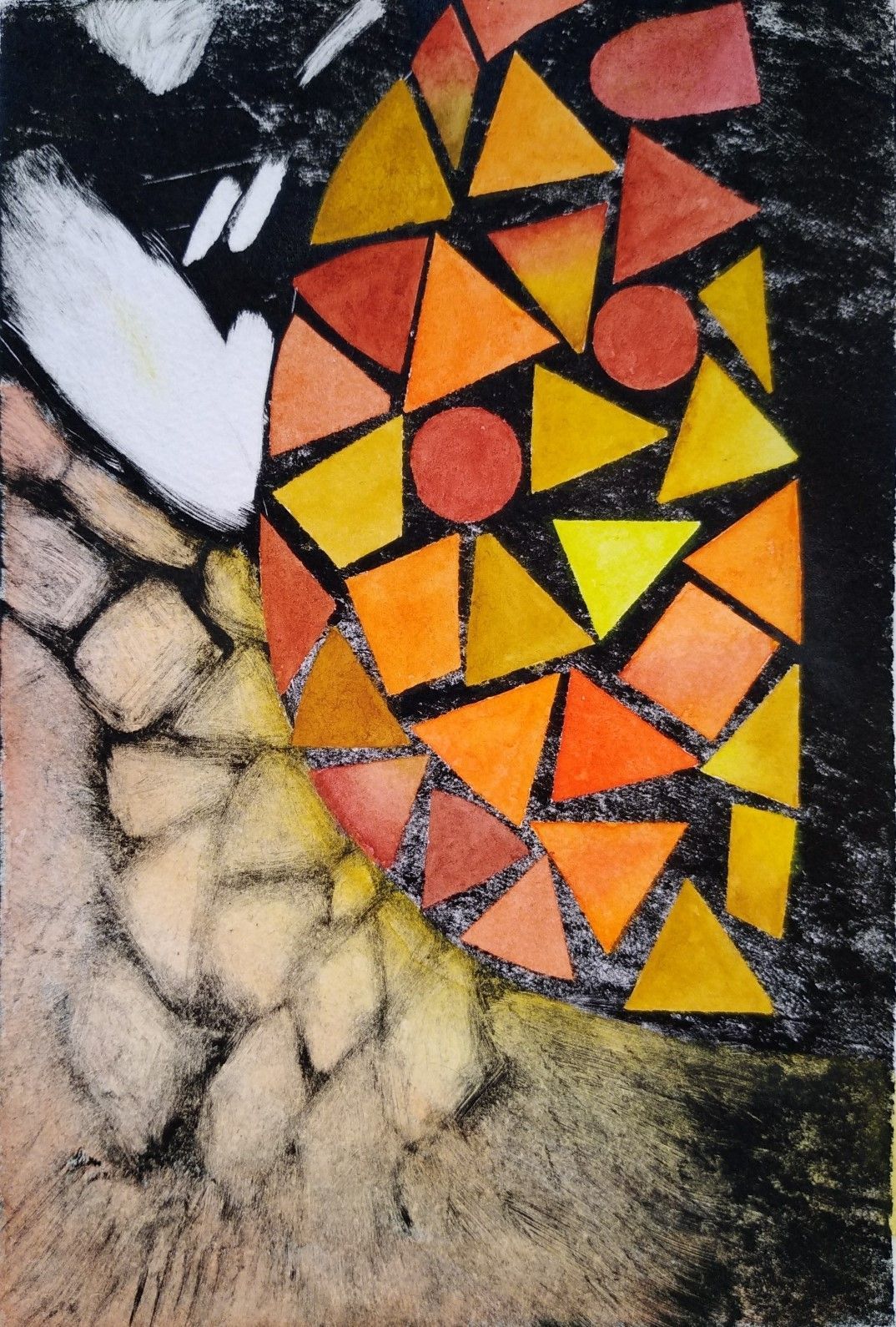 Ink monotype + aquarelle abstract painting