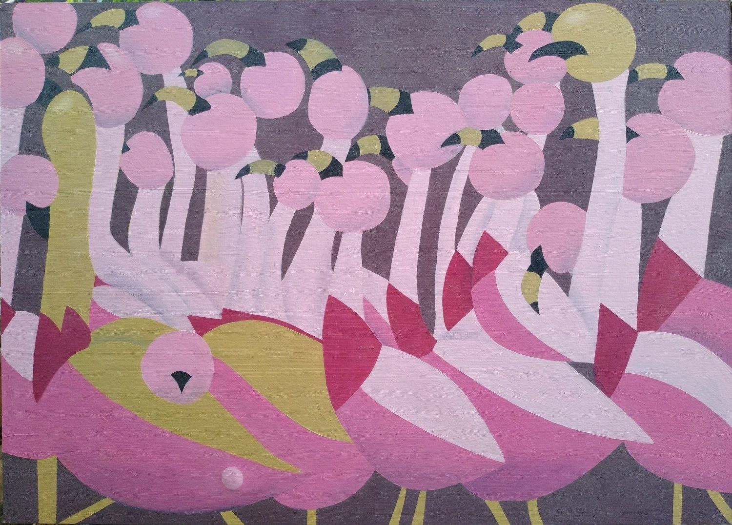 Abstract painting of falmingos