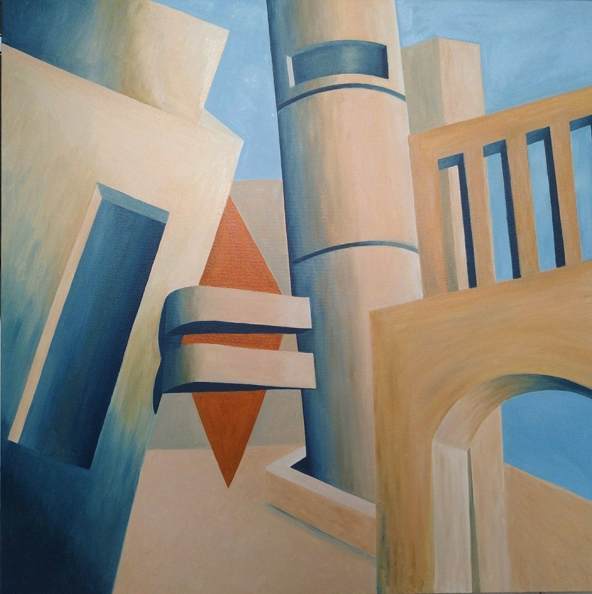 Abstract painting of buildings in old Tel-Aviv