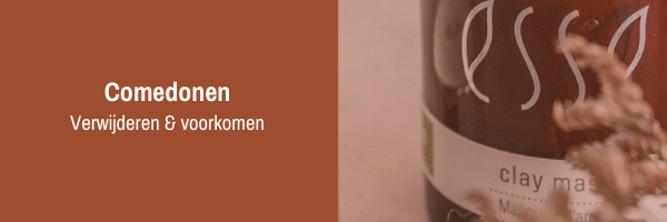 Skin care banner with a woman’s profile and the text “Comedonen, Verwijderen & voorkomen”