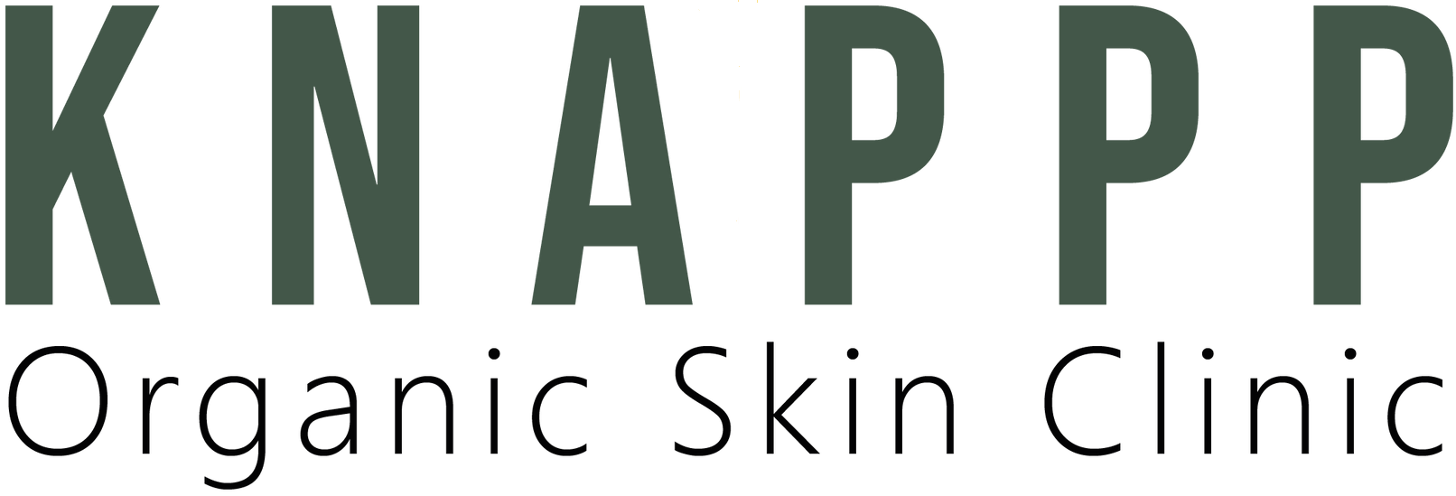 Het logo van KNAPP Organic Skin Clinic in groene en zwarte tekst op een witte achtergrond.