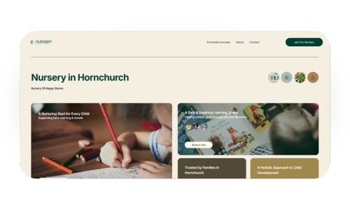 A screenshot of a website for a nursery in hornchurch.