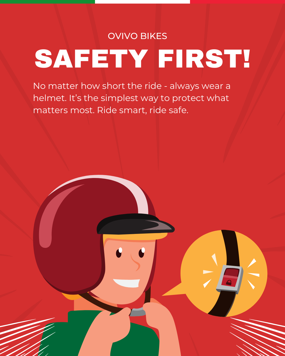 A cartoon of a man wearing a helmet on a red background.