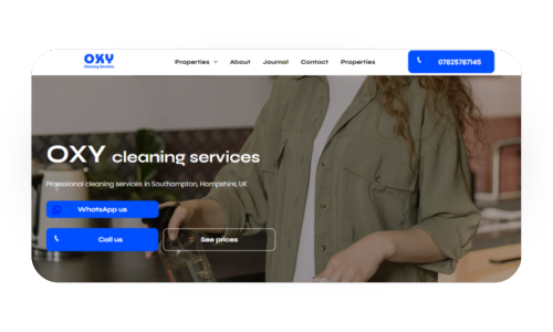 A screenshot of the oxy cleaning services website.