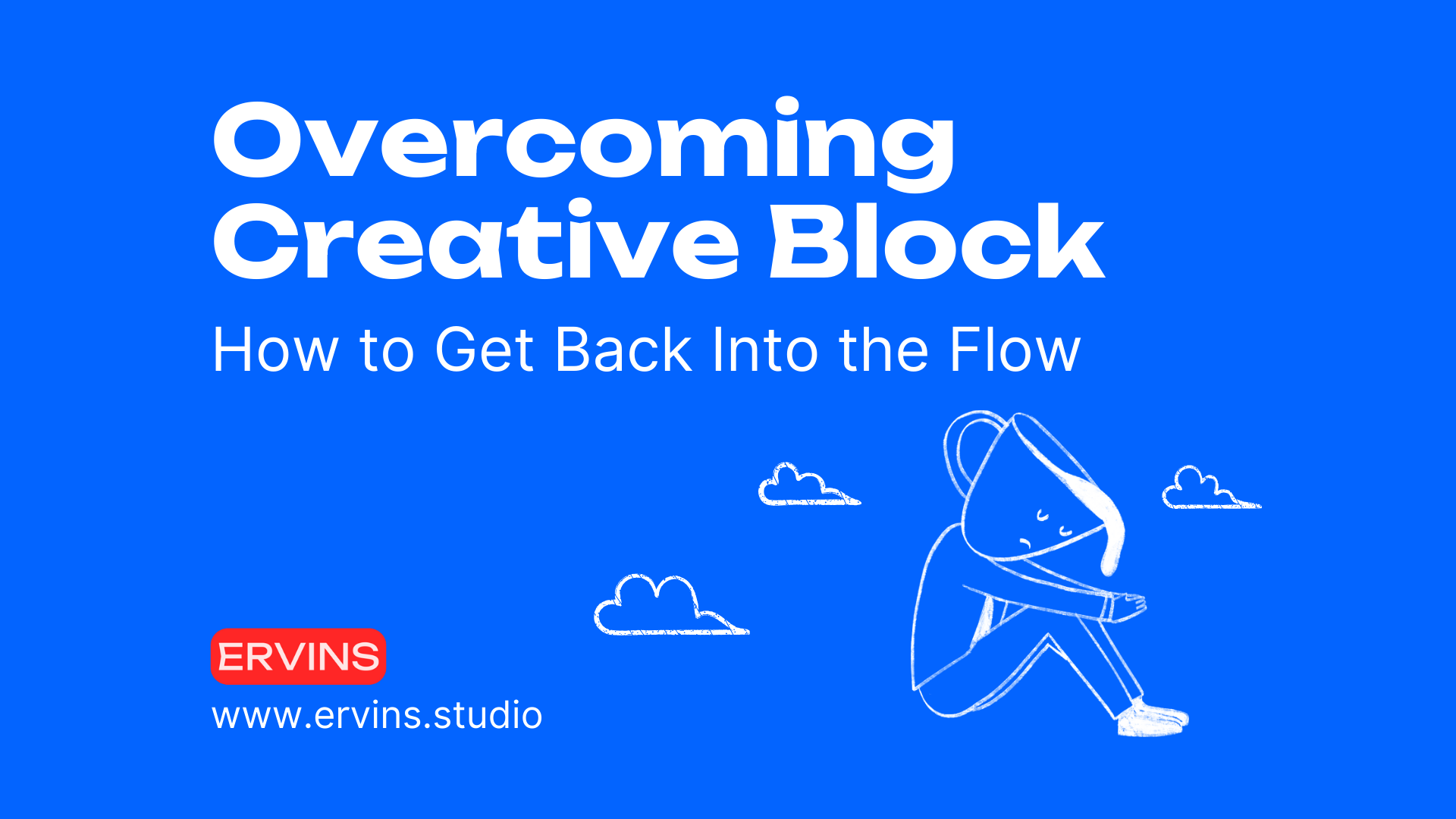 A blue background with the words `` overcoming creative block how to get back into the flow ''