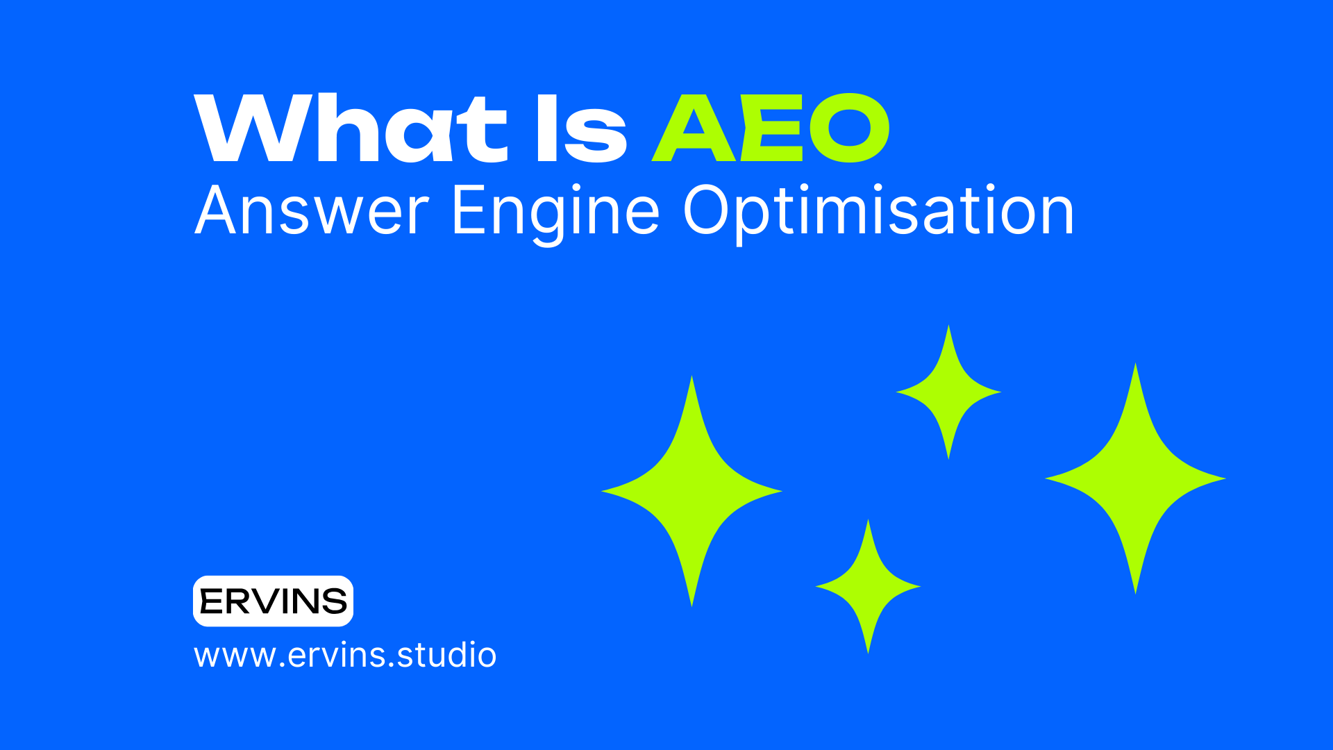 A blue background with green stars and the words `` what is aeo answer engine optimization ''.