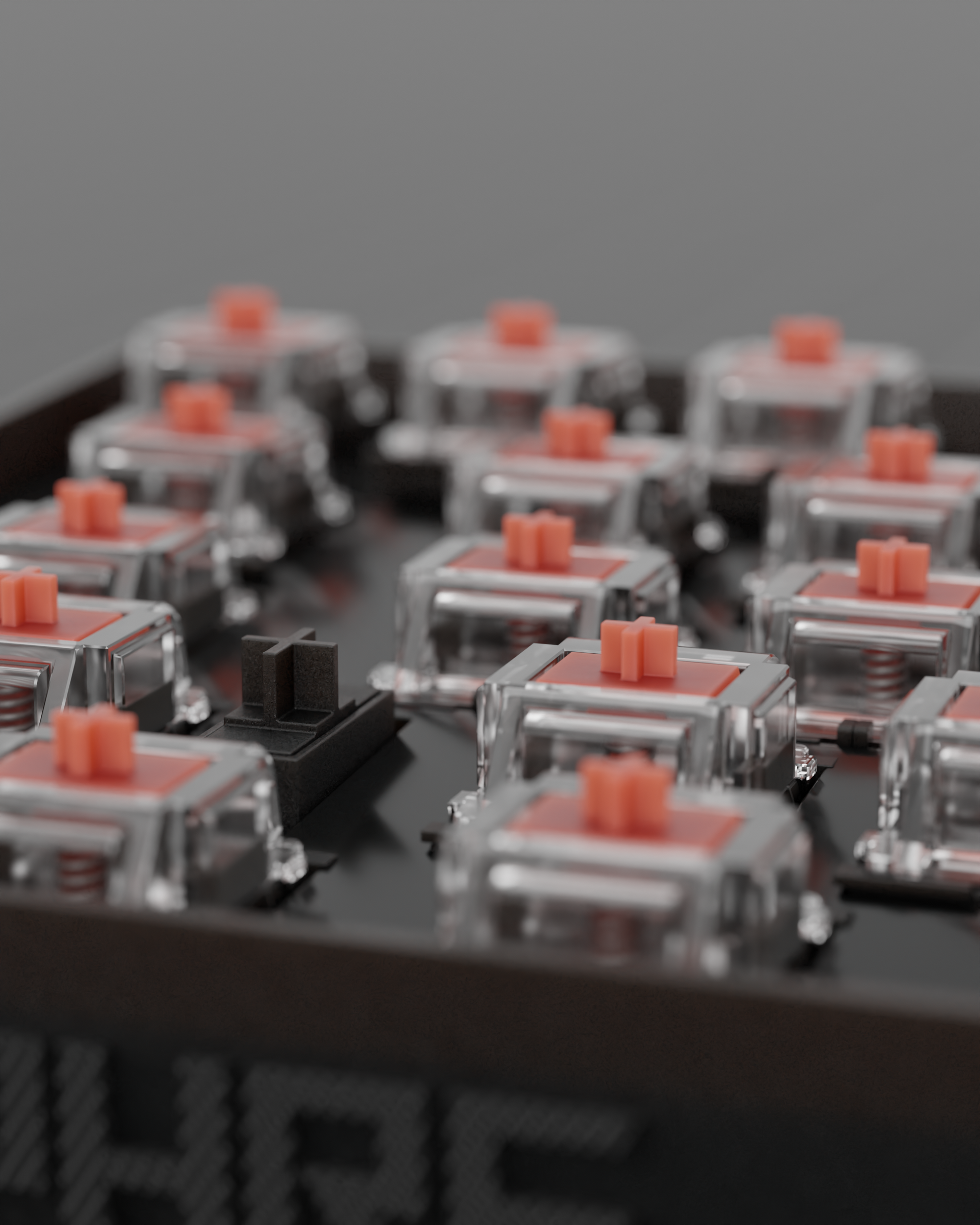 A close up of a keyboard with a lot of buttons on it. 3d design render concept gaming keyboar