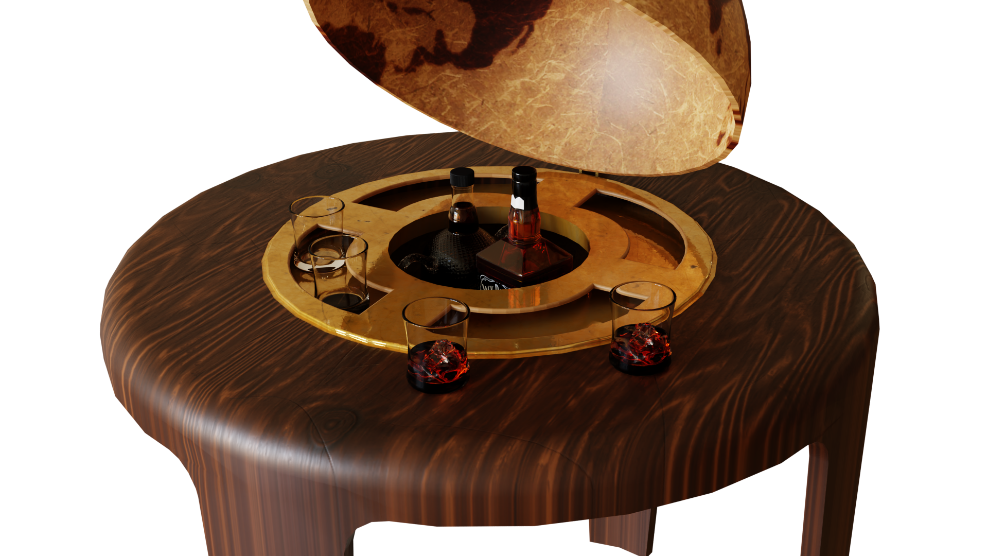 A wooden table with a globe on top of it.